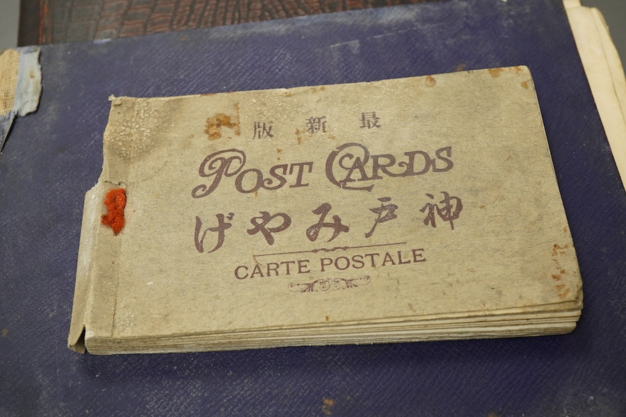 An early 20th century photograph and postcard album of Chinese and Japanese scenes, together with some negatives, etc.